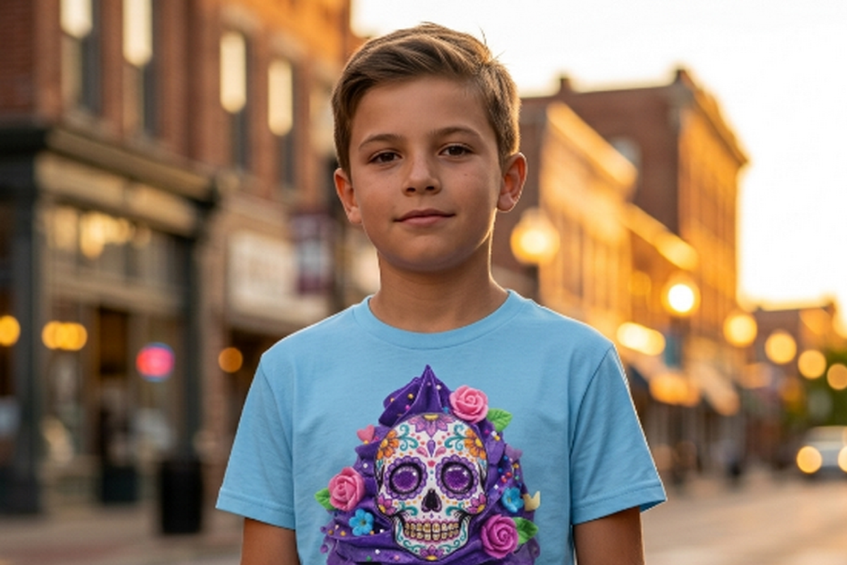 Sugar Skull Purple Cupcake Art, a Shirt Mockup by Vector Stall (Photo 7 of 14)