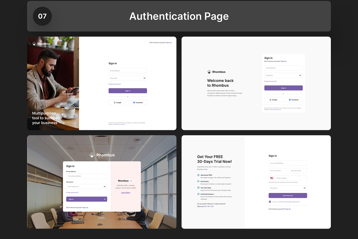 Rhombus Multipurpose Dashboard Kit, an UI Kit Template by Designspace