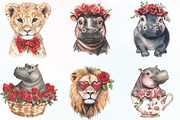 Red Roses Cute Animals Lion Hippo, an Illustration by CraftArtStudio (Thumbnail 2 of 6)