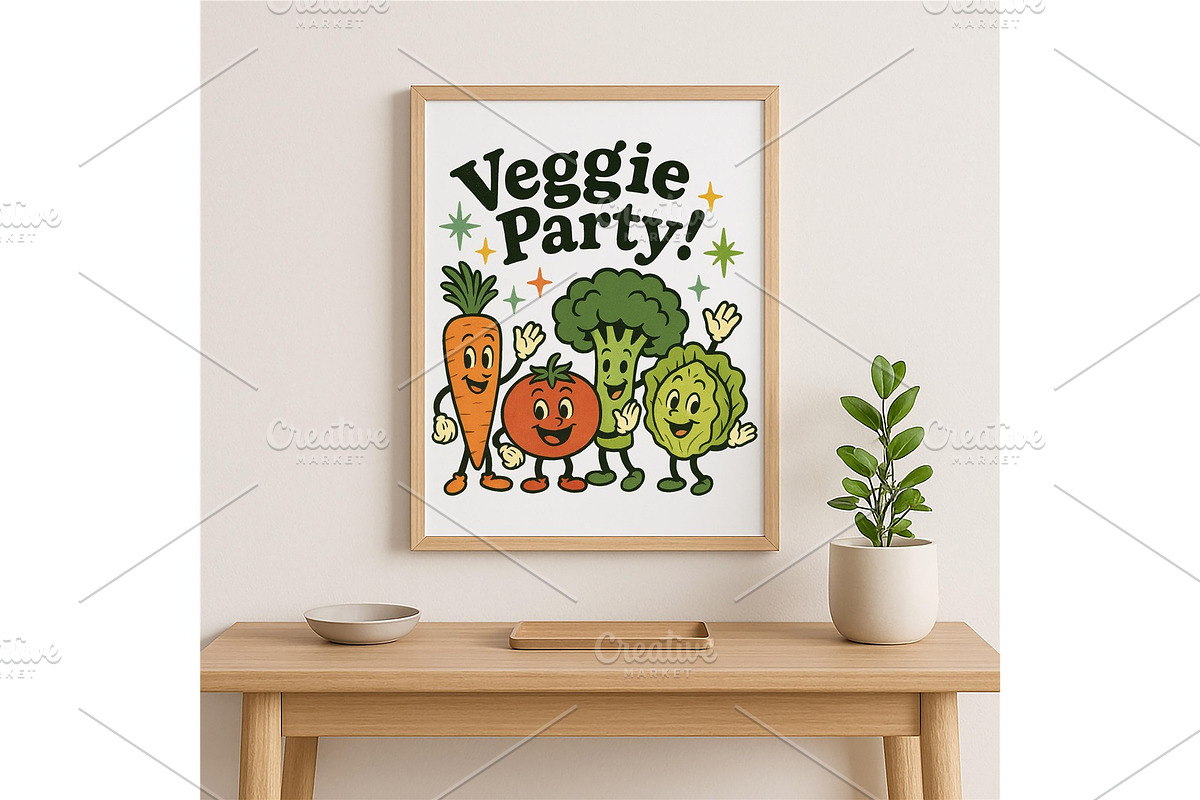 Veggie Party Wall Art Cute Retro, a Background Graphic by LaseredNinja (Photo 3 of 7)
