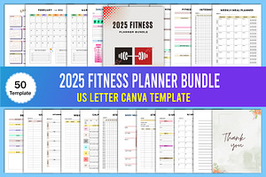 2025 Fitness Planner Bundle Canva, a Stationery Template by Designmela01