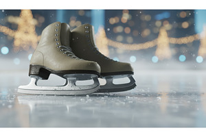 A pair of ice skates resting on a, a Holiday Photo by Igor Tichonow