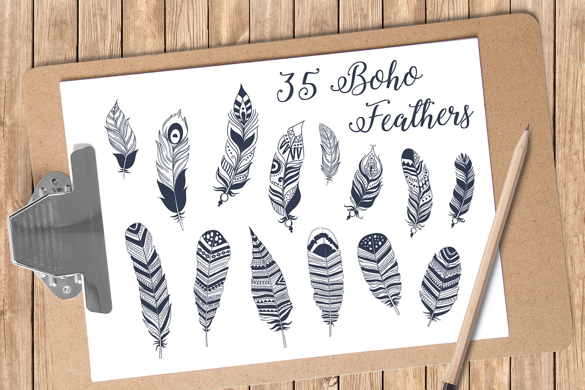 Boho Feathers Set, an Object Graphic by Angelina De Sol (Photo 1 of 3)