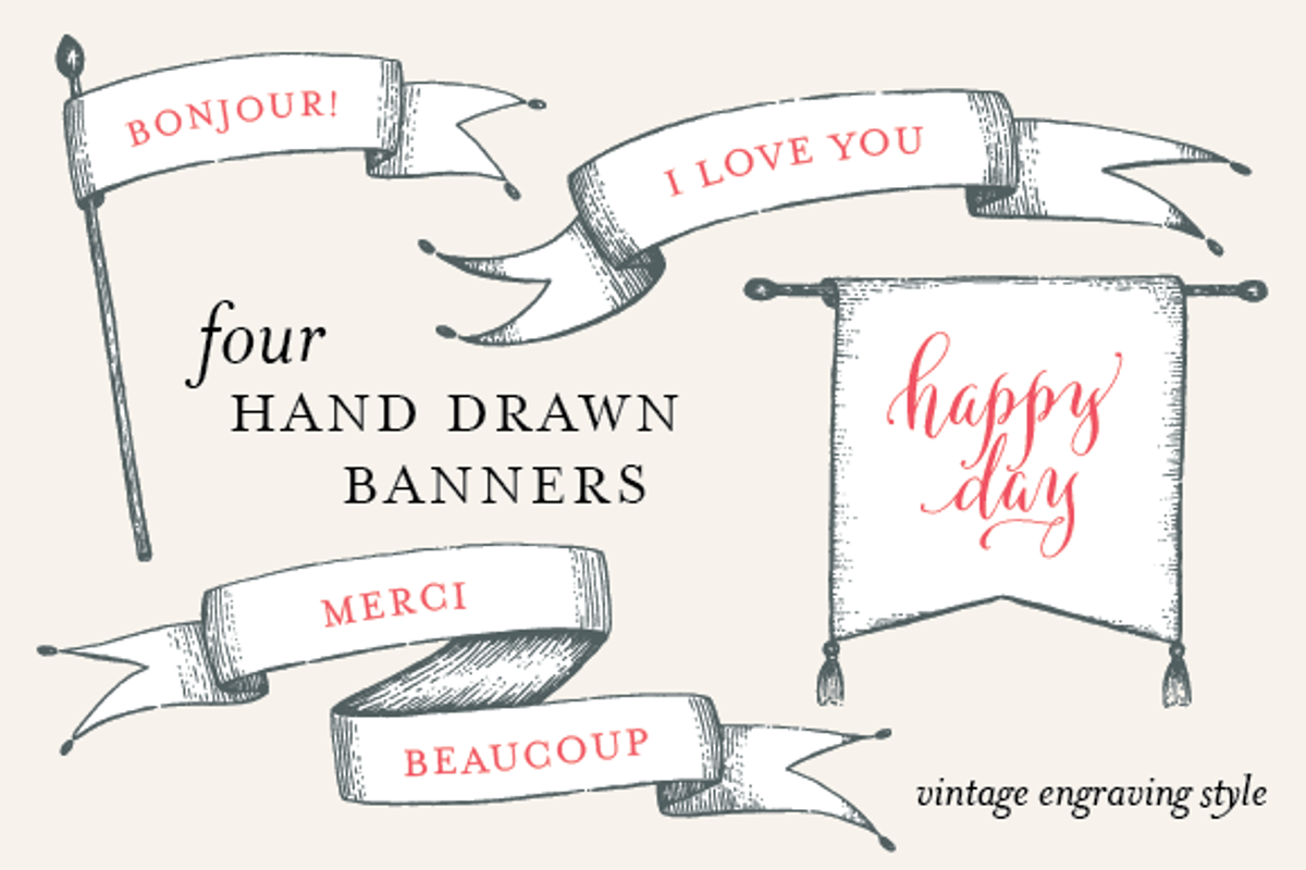 4 Hand Drawn Banners, an Illustration by Bianca Mascorro Art (Photo 1 of 3)