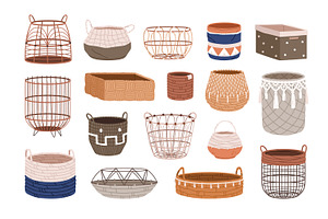 Modern wicker woven baskets set, an Object Illustration by Good Studio