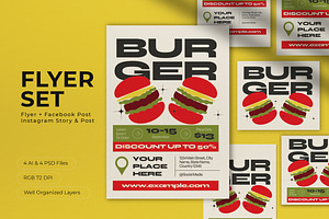 Retro Hamburger Promo Flyer Set, a Flyer Template by graphicook
