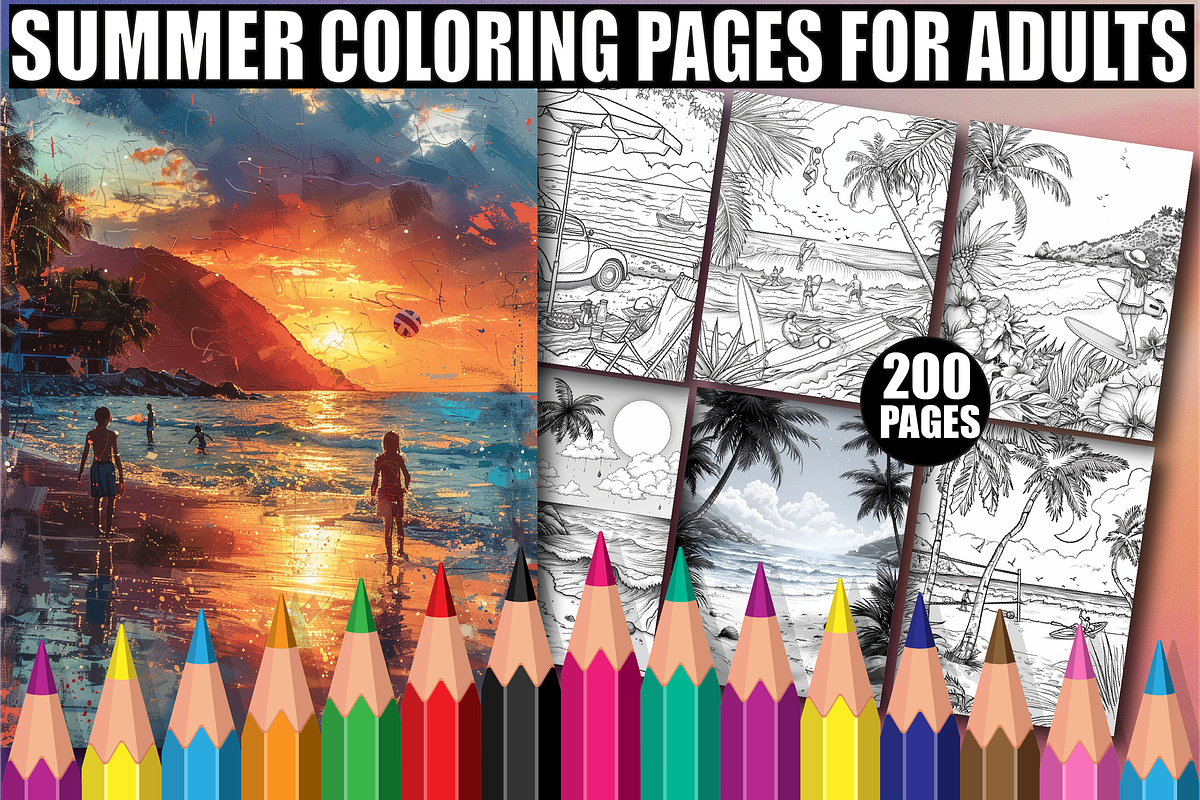 Summer Coloring Pages For Adults, a Seasonal Illustration by Design Zone (Photo 1 of 7)