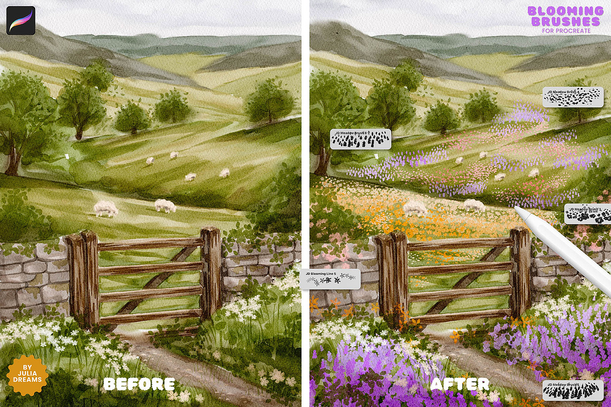 Blooming Brushes for Procreate, a Brush Add-On by Julia Dreams (Photo 2 of 6)