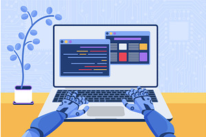 Software code automation development, a Technology Illustration by Lemberg Vector