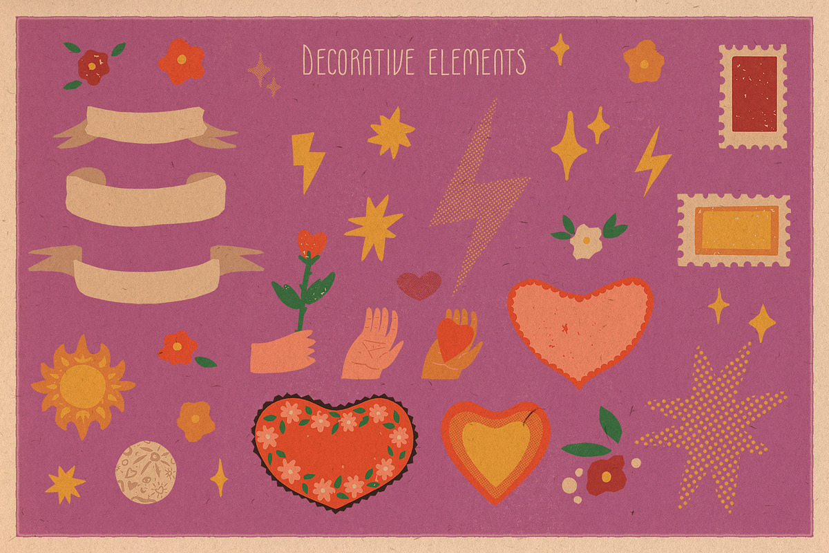 Retro Valentine clipart and graphics, a Decorative Illustration by Paper Cherry (Photo 6 of 23)
