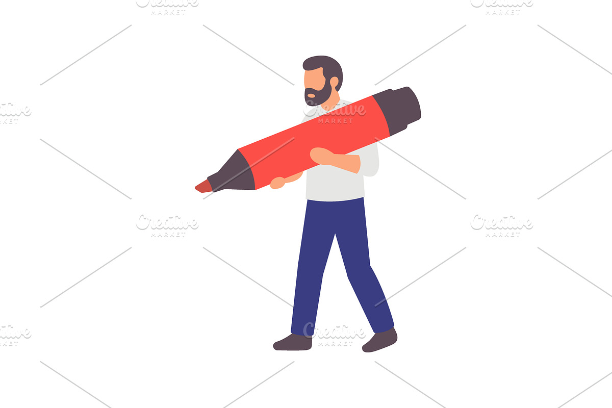 Bearded man carrying giant red, a Person Illustration by GraphiShop