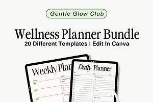 Digital Wellness Planner Bundle, a Templates & Theme by Gentle Glow Club