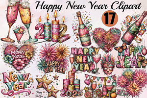Happy New Year Clipart PNG Clipart B, an Illustration by SVGArt
