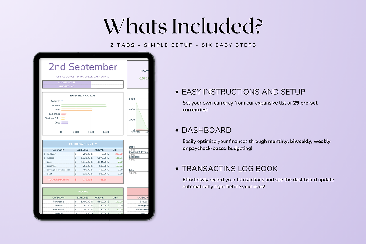 Simple Paycheck Budget - Pastel, a Templates & Theme by The Creative Plans co (Photo 5 of 10)