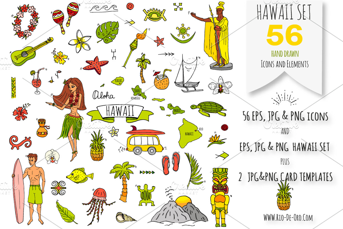 56 HAWAII hand drawn elements!, an Outline Icon by Natasha-Pankina.com (Photo 1 of 5)