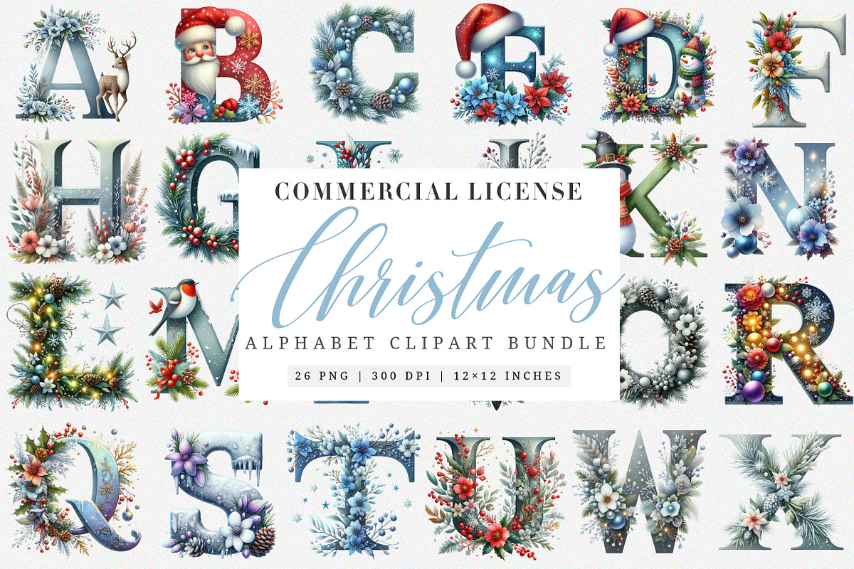 Christmas Alphabet Png Bundle, an Illustration by SinaCreation (Photo 1 of 7)