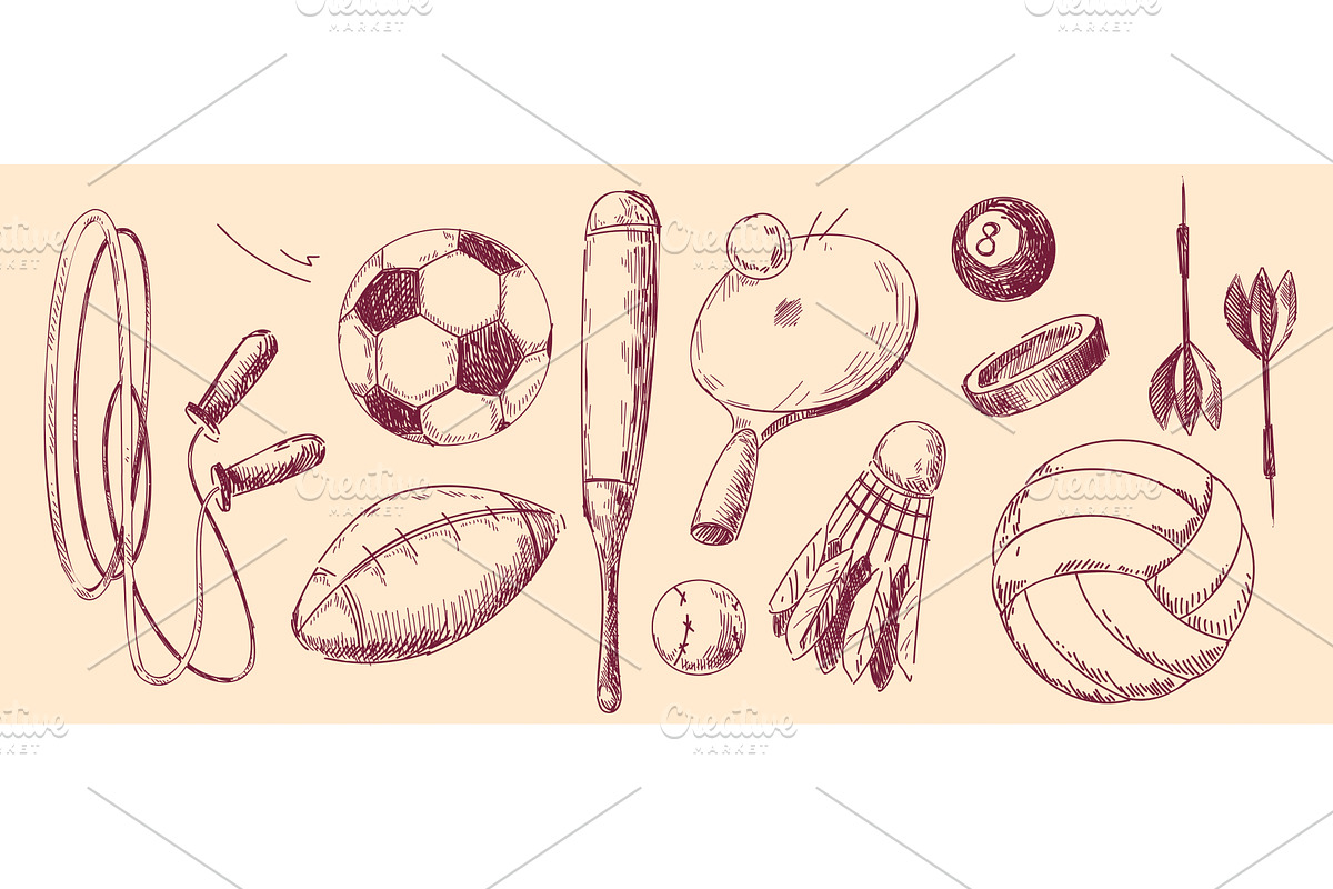 Sport doodle collection with hand, a Sport Illustration by art PVP - market