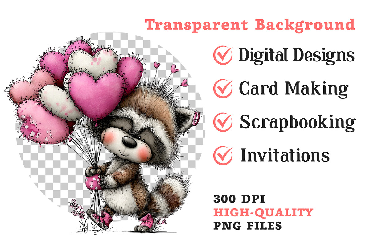 Valentine's Whimsical Raccoon Clipar, an Illustration by Dream Creation (Photo 5 of 5)