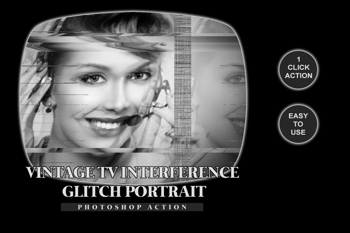 Vintage TV Interference GLITCH Portr, an Action Add-On by designvillage (Photo 1 of 13)