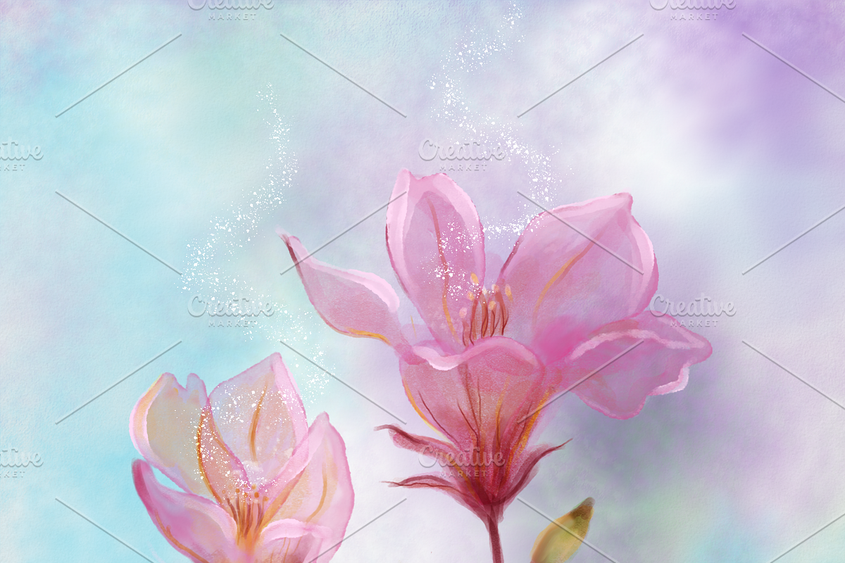 Elegance Pink Flowers | Digital Art, a Decorative Illustration by AMMi (Photo 2 of 3)