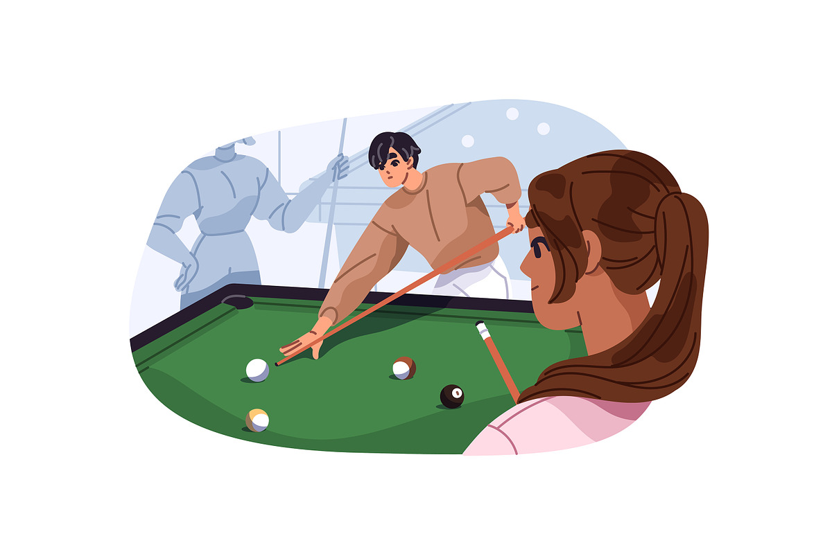 People play pool at billiard table, a Sport Illustration by PaperTrident (Photo 3 of 8)