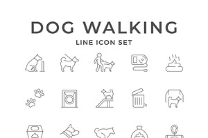 Set Line Icons of Dog Walking, an Outline Icon by motorama