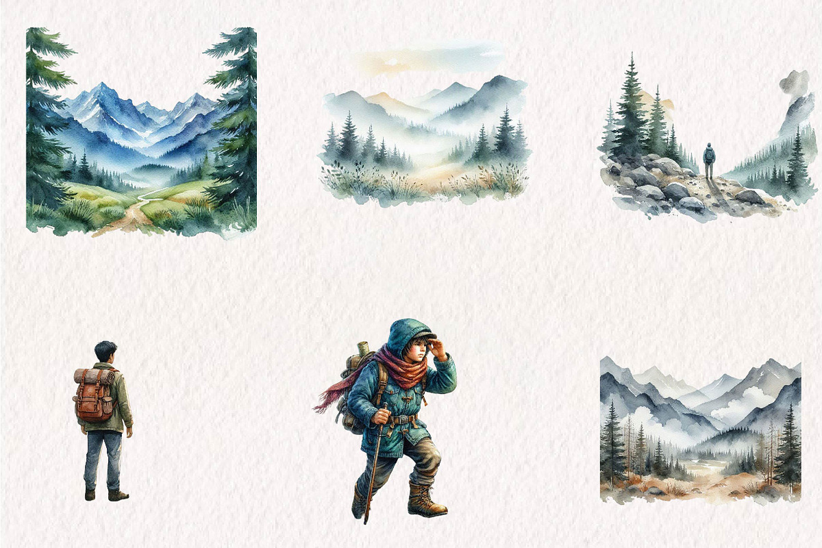 Watercolor Mountain Landscape, a Seasonal Illustration by CreationArt (Photo 4 of 7)