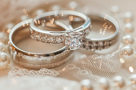 Three beautiful wedding rings are di, a Photo by Tanuart