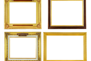 Gold and wood picture frame featuring frame, vintage, and isolated