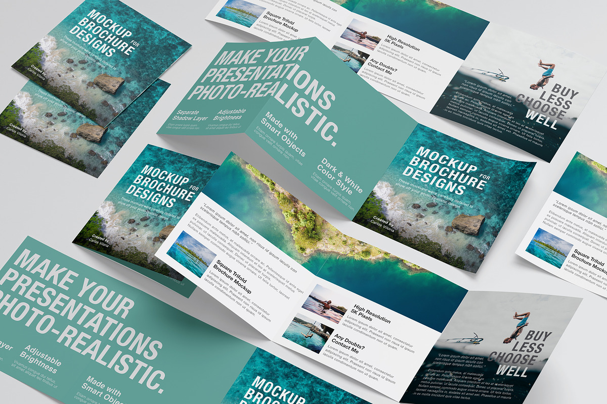 Square Trifold Brochure Mockups, a Print Template by Mockups by Carlos Viloria (Photo 7 of 23)