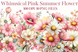 Whimsical pink Summer flower clipart, an Illustration by Designworld