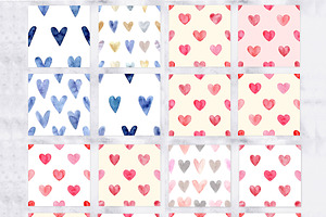 Watercolor Hearts Cliparts, Patterns