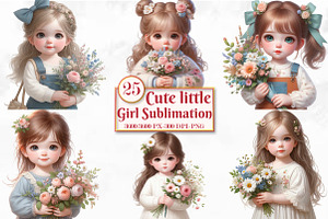 Cute little Girl Sublimation Clipart, a Seasonal Illustration by Craft Nest
