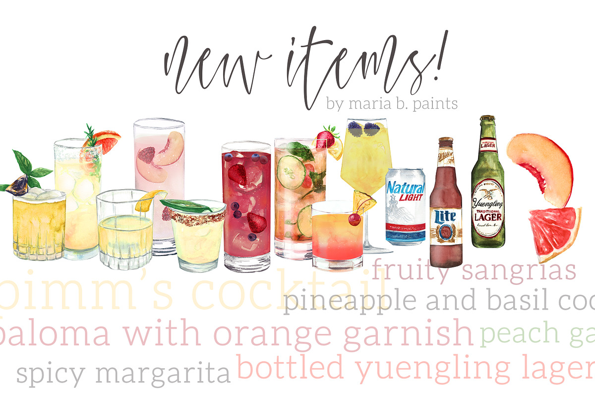 Cocktail Watercolor Clipart Set, a Food Illustration by Maria B. Paints (Photo 2 of 5)