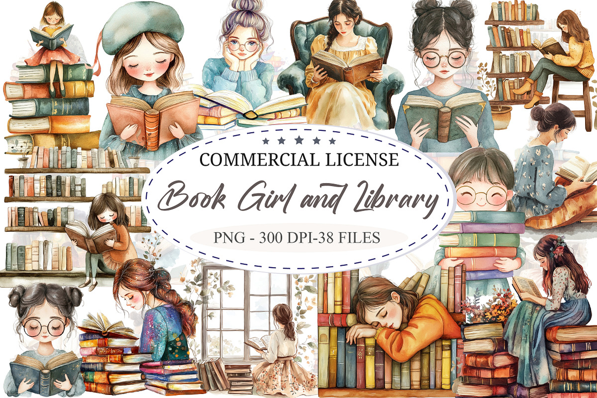 Book Girl and Library Sublimation, an Illustration by designcity5 (Photo 1 of 5)