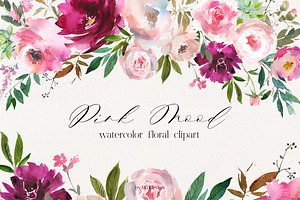 Pink Mood Watercolor Floral Clip Art