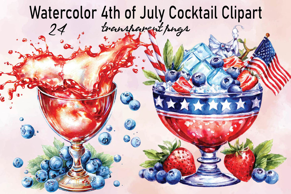 Watercolor 4th of July Cocktail Clip, an Illustration by SVGArt (Photo 1 of 9)