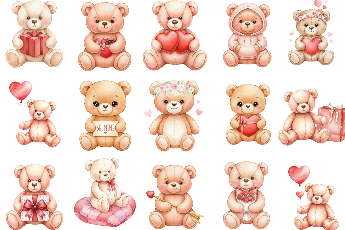 Valentine's Day Teddy Bear Clipart, an Illustration by Designking (Photo 3 of 5)