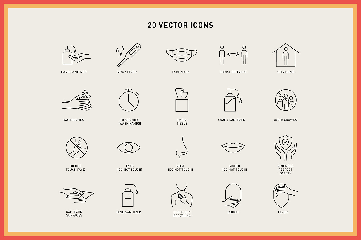 Monoline Covid-19 Prevention Icons, an Outline Icon by Space Between (Photo 3 of 7)