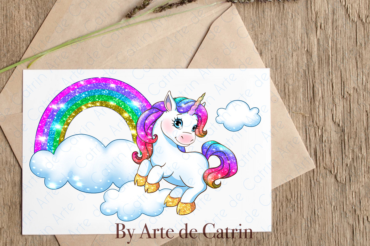 Sparkling Rainbow Unicorns Clipart, an Animal Illustration by ArtedeCatrin (Photo 5 of 6)
