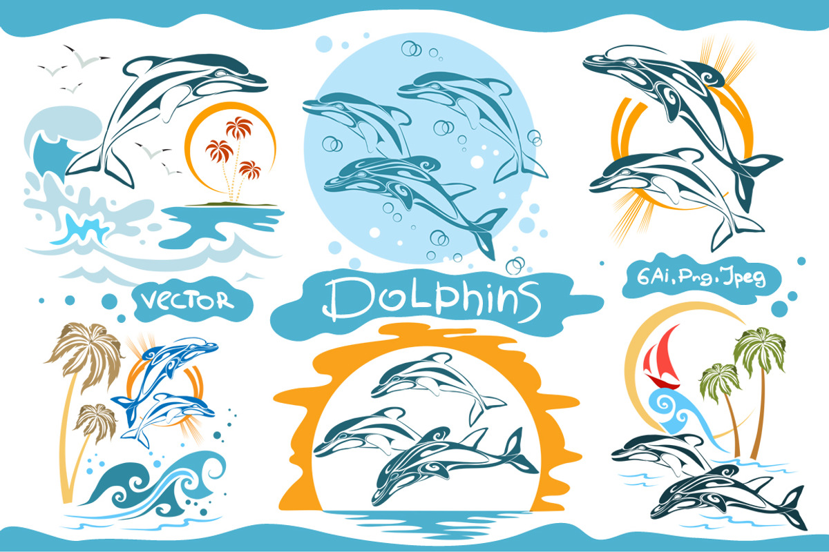 Dolphins and the sea. Vector art., an Animal Illustration by Kopirin (Photo 1 of 6)