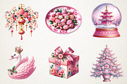 Pink Chinoiseries Christmas Clipart, an Illustration by RobertsArt (Thumbnail 4 of 7)