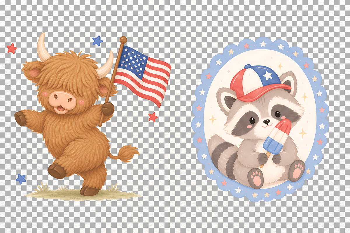 4th of July Clipart Patriotic Animal, an Animal Illustration by SugarCloudStudioArt (Photo 7 of 7)
