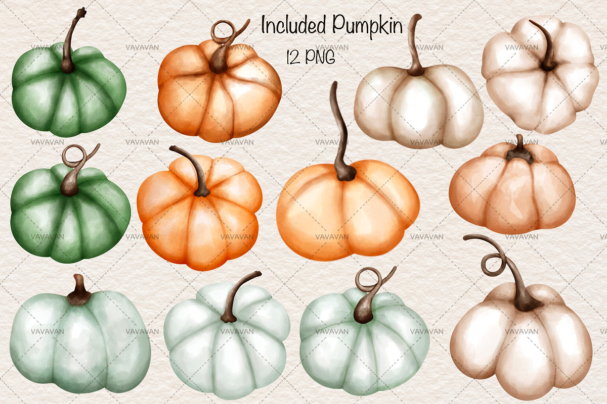 Autumn Pumpkin Watercolor Clipart, an Illustration by Vavavan Artwork (Photo 2 of 4)