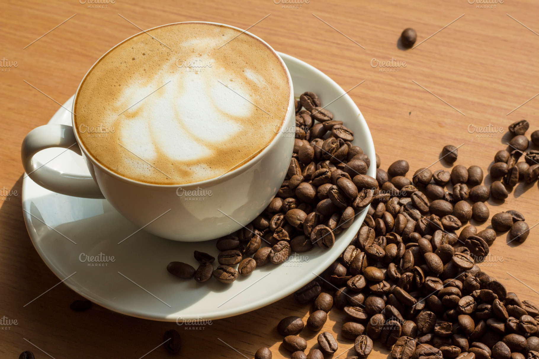 Coffee And Beans Featuring Coffee Cup And Beans