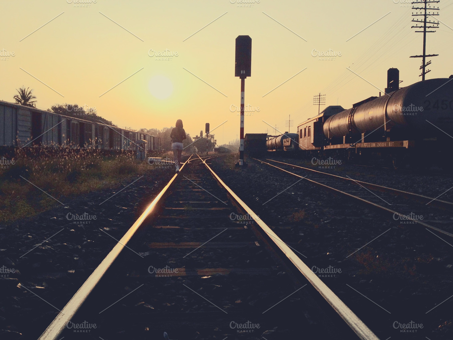 Walking on the railway in evening