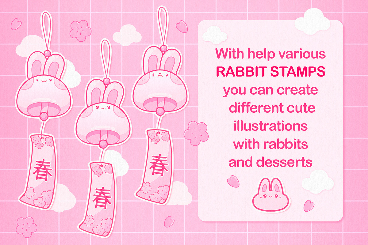 Cute Procreate Stamps Sakura Rabbit, an Animal Illustration by InkPrintsTattoo (Photo 7 of 7)
