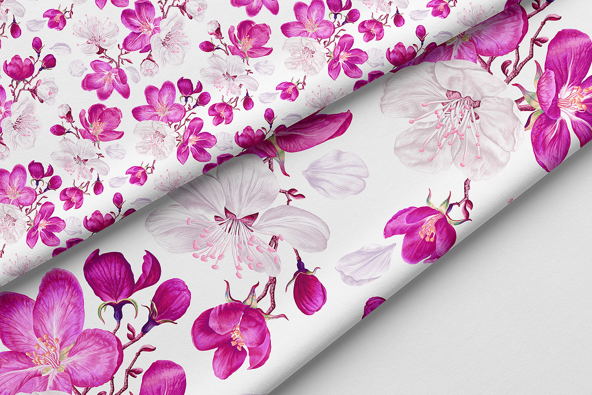 White & Pink Apple Blossom Pattern, a Pattern Graphic by MarynaPetrovska (Photo 3 of 12)
