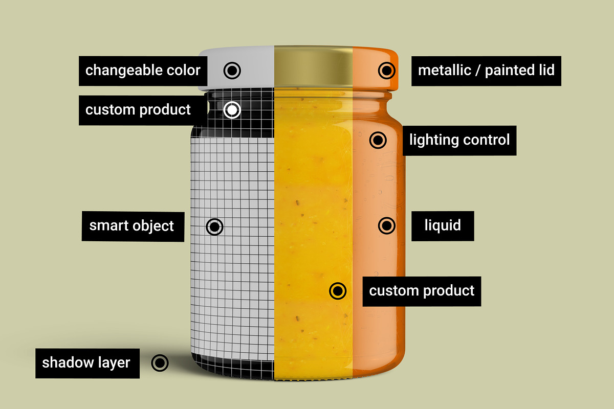 Pickle Sauce Honey Glass Jar Mockup, a Cups & Container Mockup by Digitalphaser (Photo 2 of 6)
