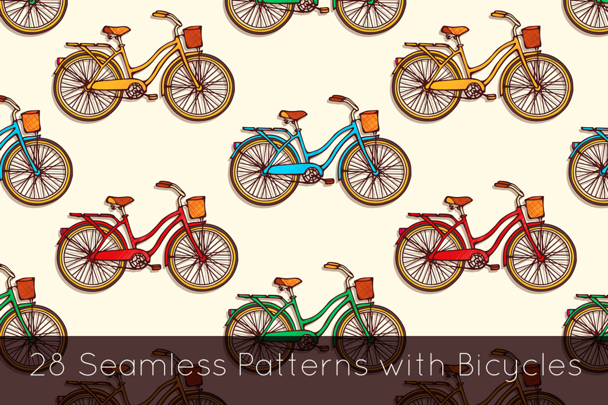 28 Bicycles seamless patterns set, a Pattern Graphic by IreneArt illustrations (Photo 1 of 5)